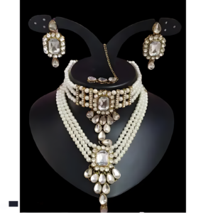 Pearl Work Necklace Artificial Stones Gold Plated Ethnic Casual Jewellery Set